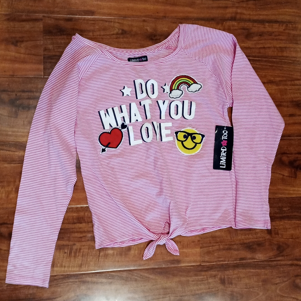 NWT Limited Too "Do What You Love" Tied Front Long Sleeve Top, 12